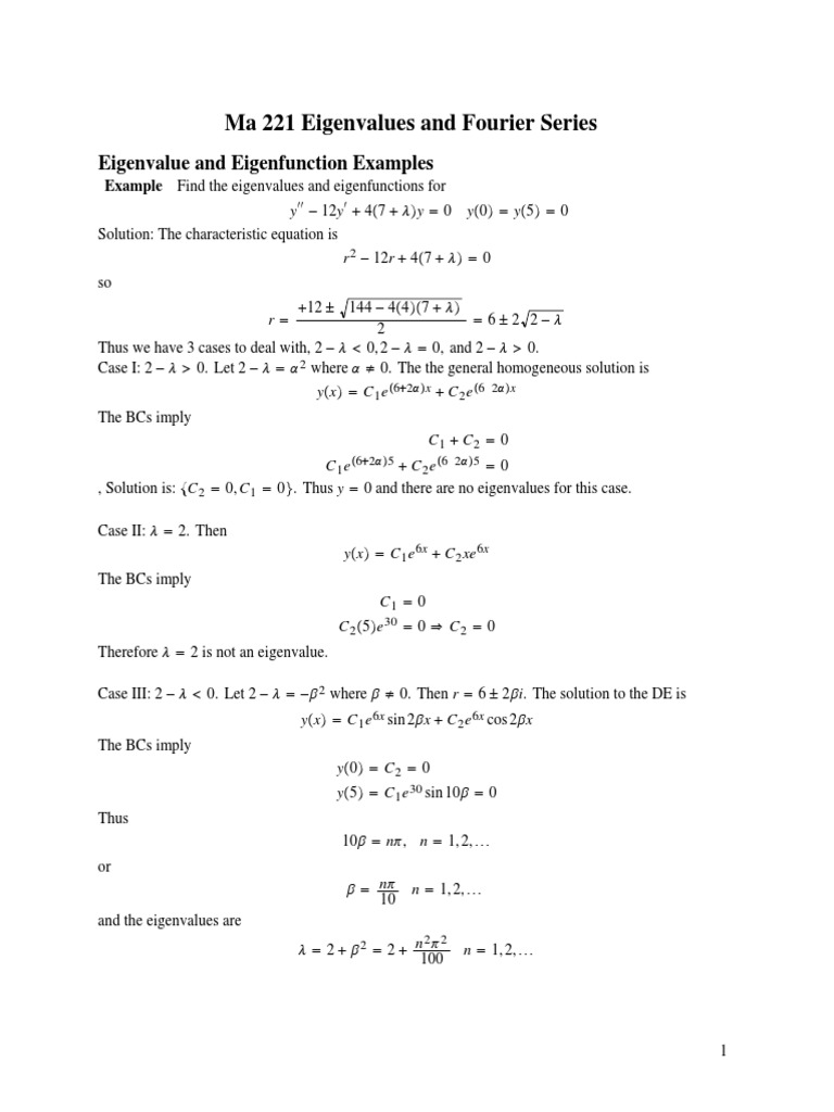 Eigenvalues and Fourier Series Examples | PDF | Sine | Fourier Series
