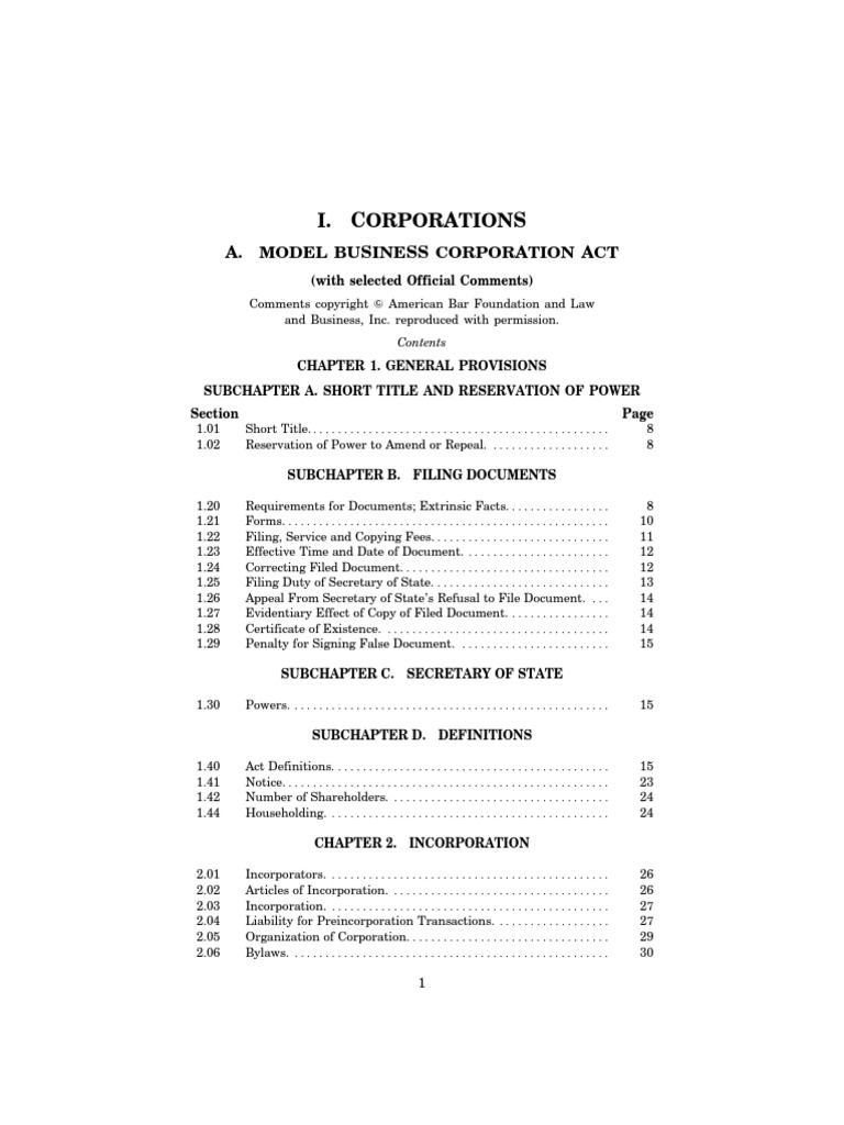Model Business Corporation Act PDF Board Of Directors Corporations