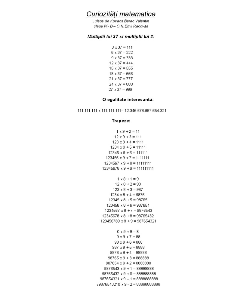 Curiozitati Matematice | PDF