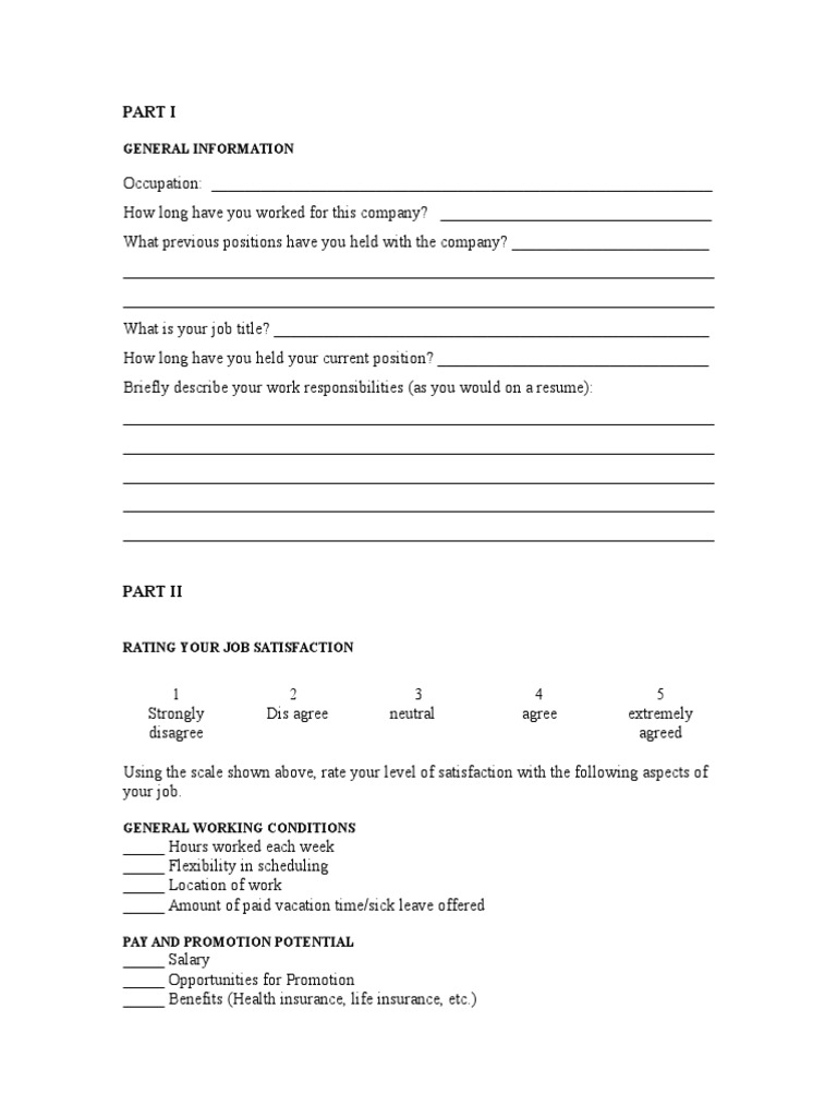 Job Satisfaction Survey Questionnaire | PDF | Job Satisfaction ...