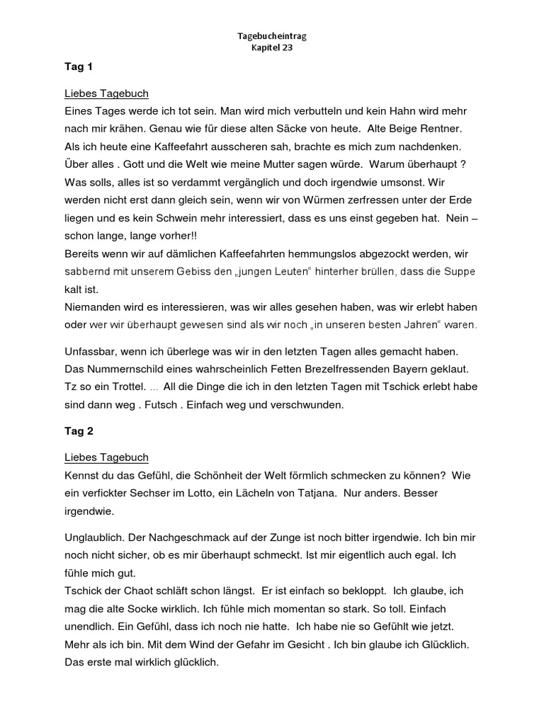 Deutsch Tschick Tagebucheintrag