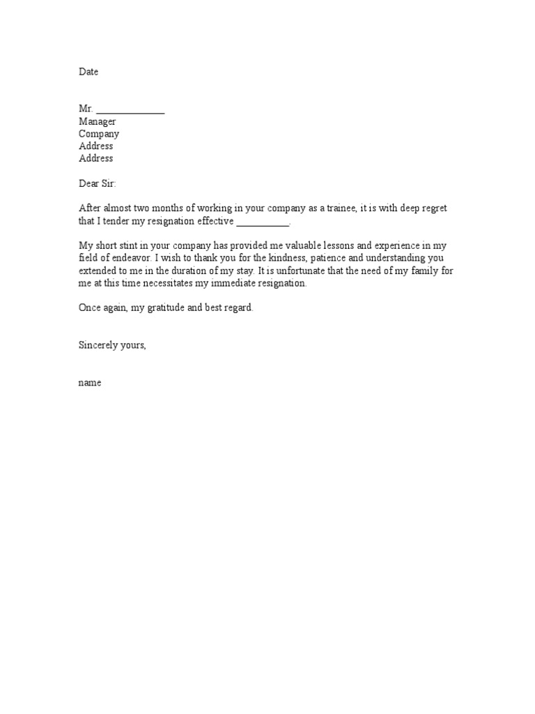 Resignation Letter Pdf