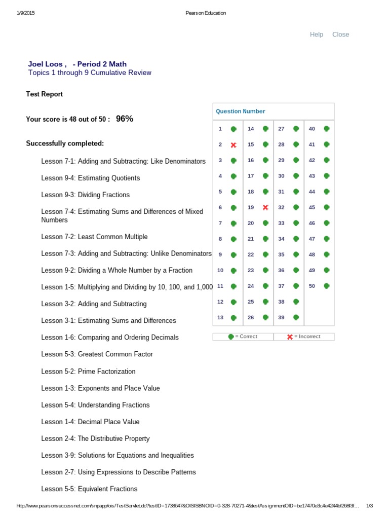 Math Cumulative Review Test Report | PDF | Fraction (Mathematics ...