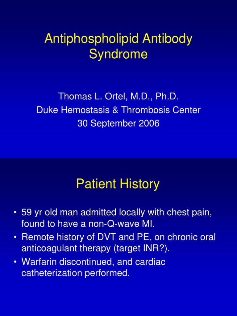 Antiphospholipid Antibody Syndrome PDF Thrombosis Medical Specialties
