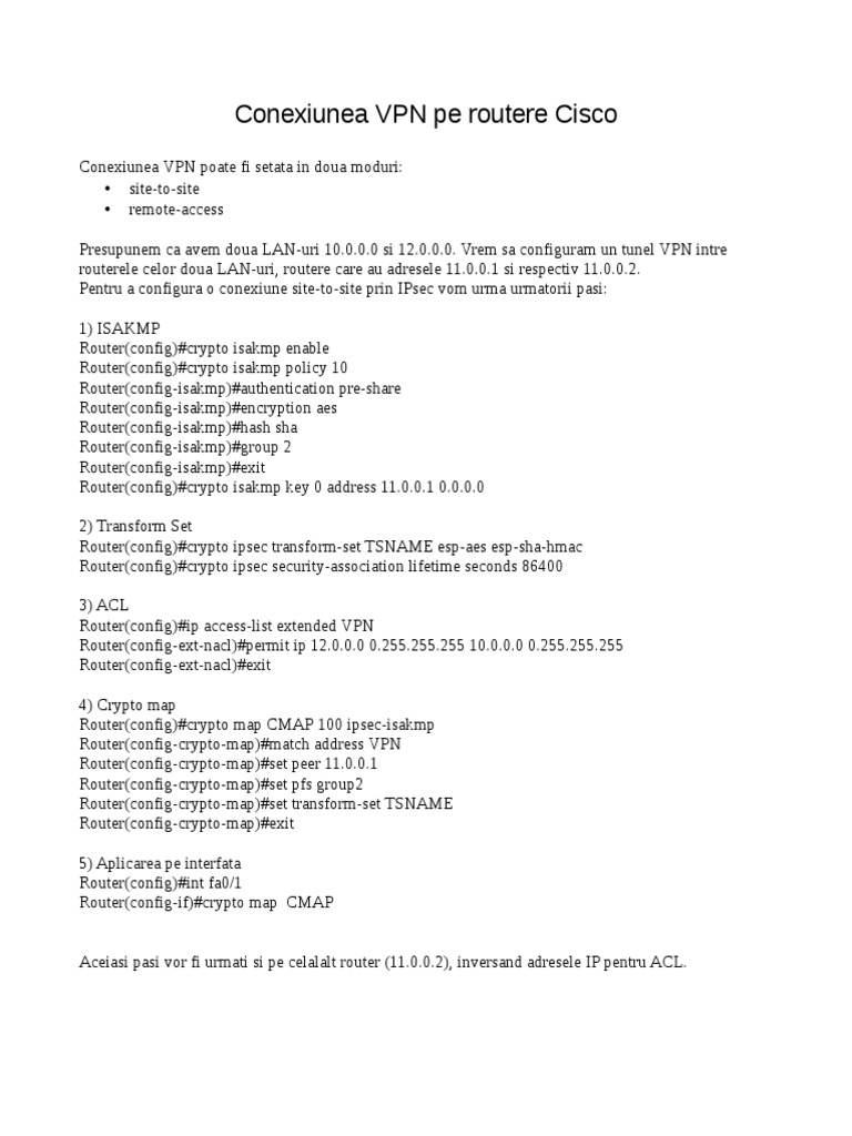 Configurare VPN Site-to-Site Cisco | PDF