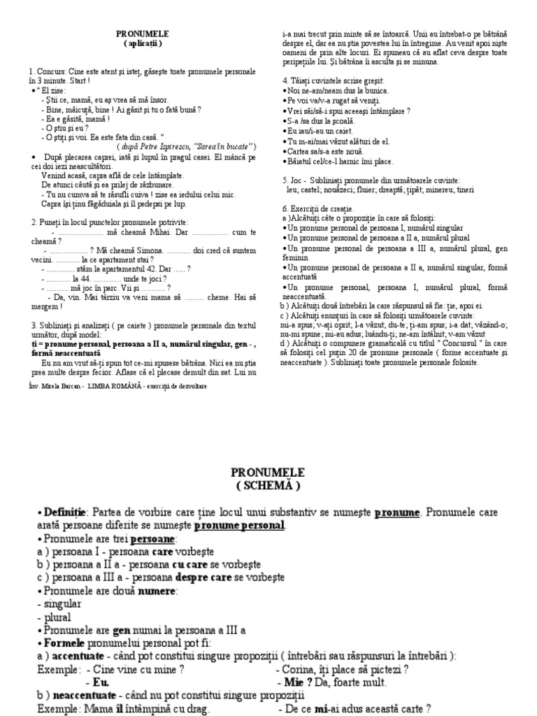 Pronumele Schema Si Aplicatii