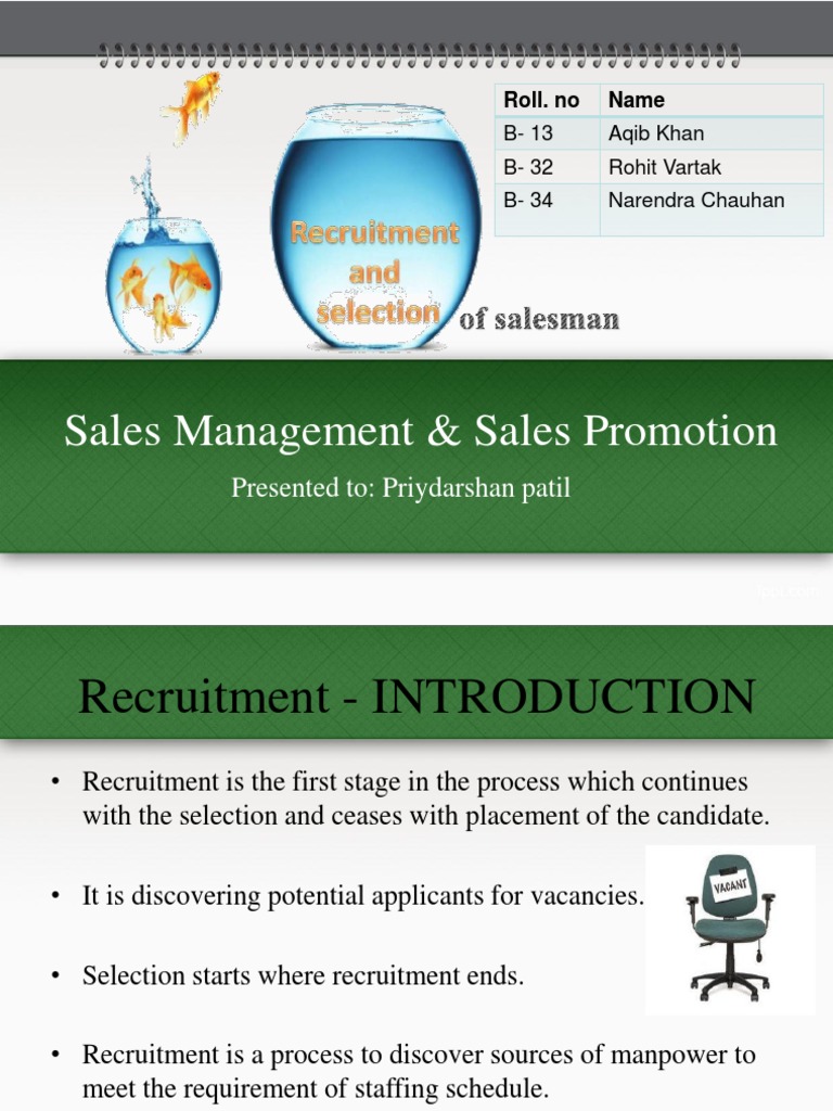 Salesman Recruitment and Selection Guide | PDF | Finance & Money Management