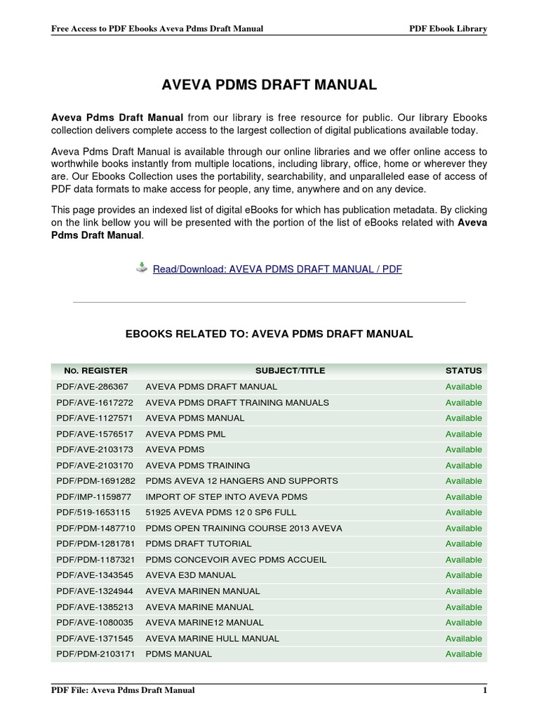 Free Aveva PDMS Draft Manual PDF | PDF | E Books | Software