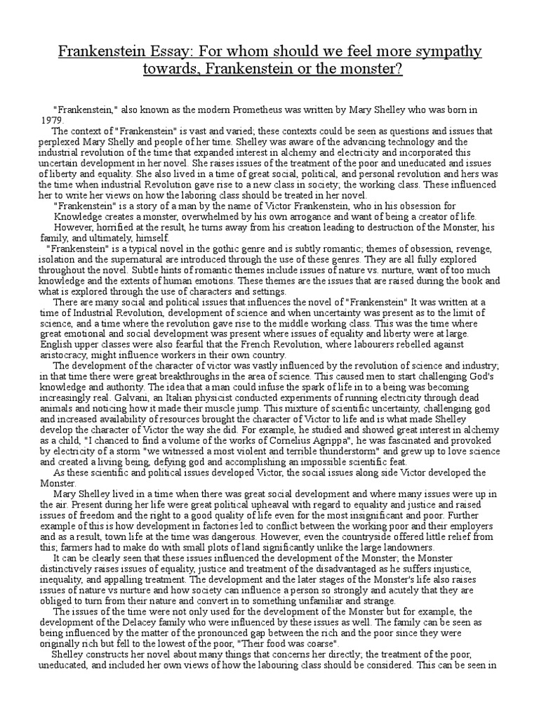 Frankenstein mary shelley essay image