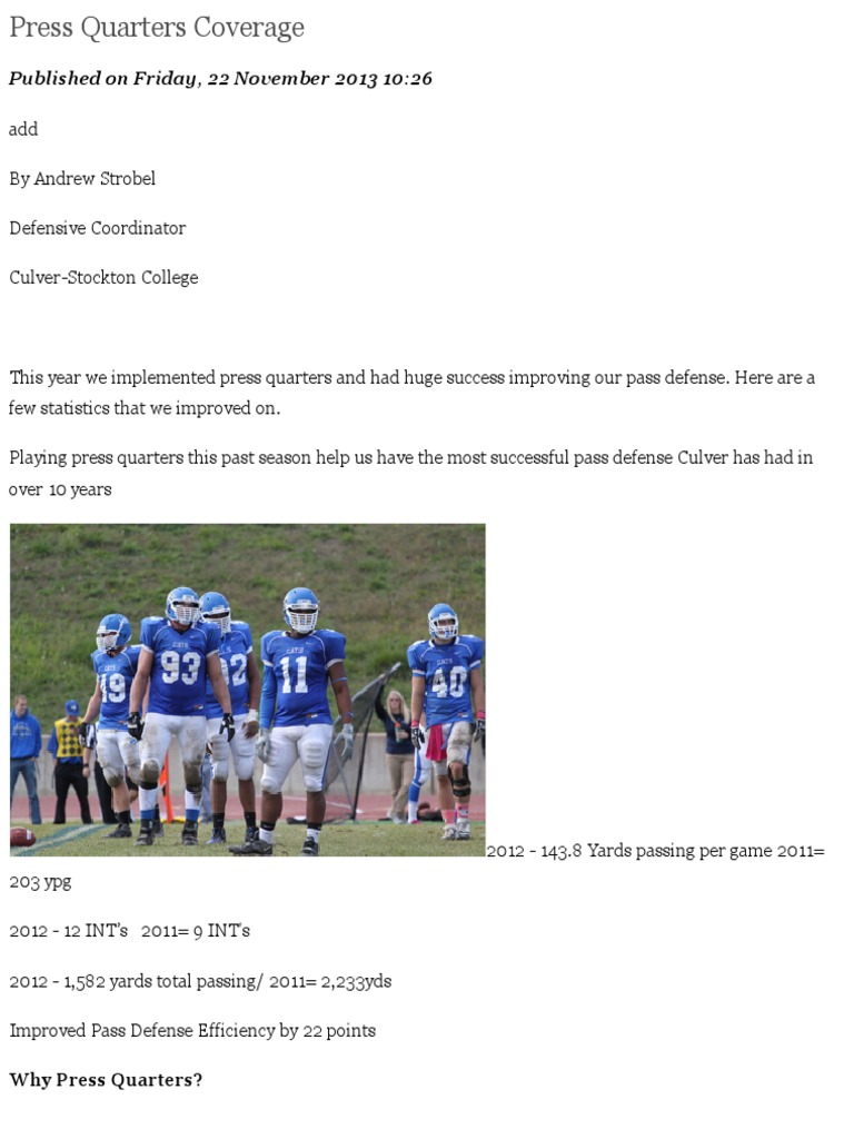 Press Quarters Coverage Explained | PDF | Gridiron Football | Team Sports