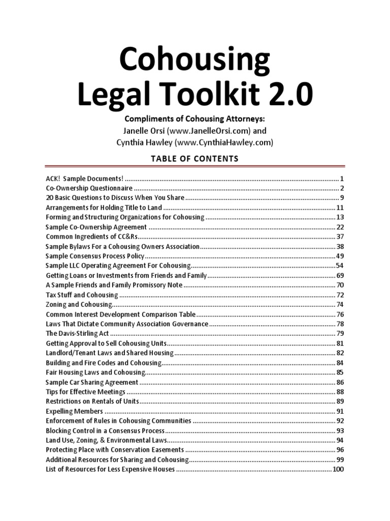 Cohousing Legal Toolkit 2.0 Guide | PDF | Limited Liability Company ...