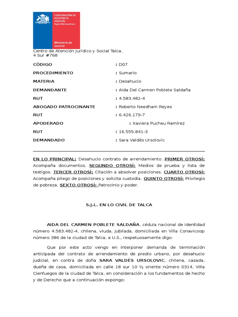 Demanda desahucio arrendamiento Eviction Lawsuit