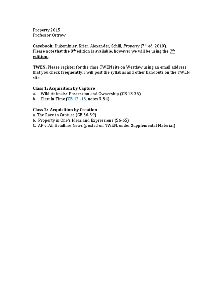 Property Law Course Outline 2015 | PDF | Law And Economics | Property