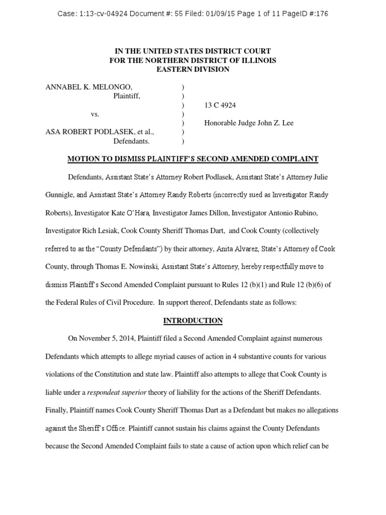 1/9/15, Cook County Motion To Dismiss, Melongo v. Podlasek Et Al PDF