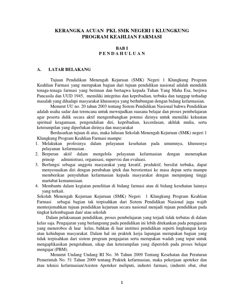 Kerangka Acuan Pkl Smk Negeri 1 Klungkung