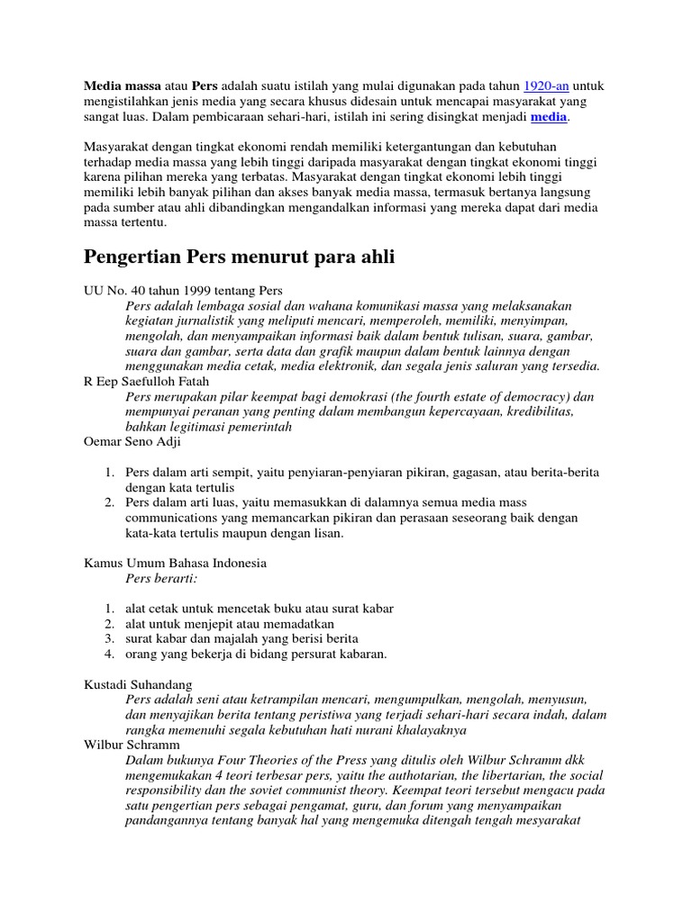 Pengertian dan Fungsi Media Pers | PDF