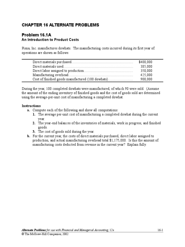 Practice ProblemsCost & Management Accounting Cost Of Goods Sold