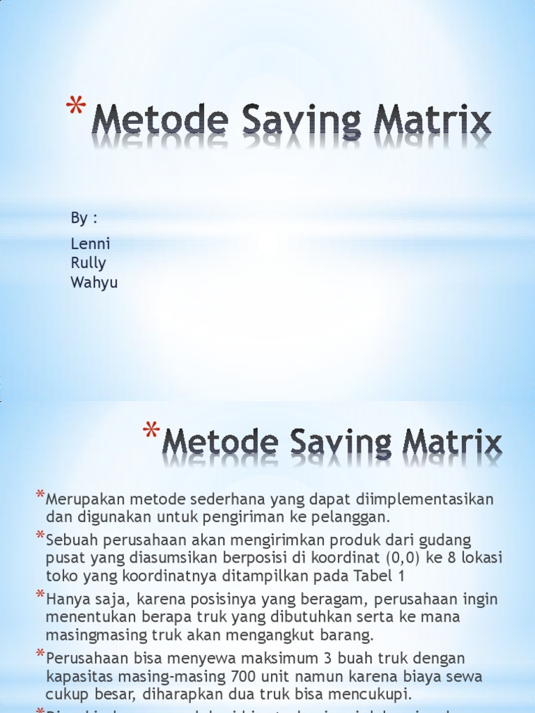 Metode Saving Matrix untuk Pengiriman | PDF | Bisnis | Teknologi & Rekayasa