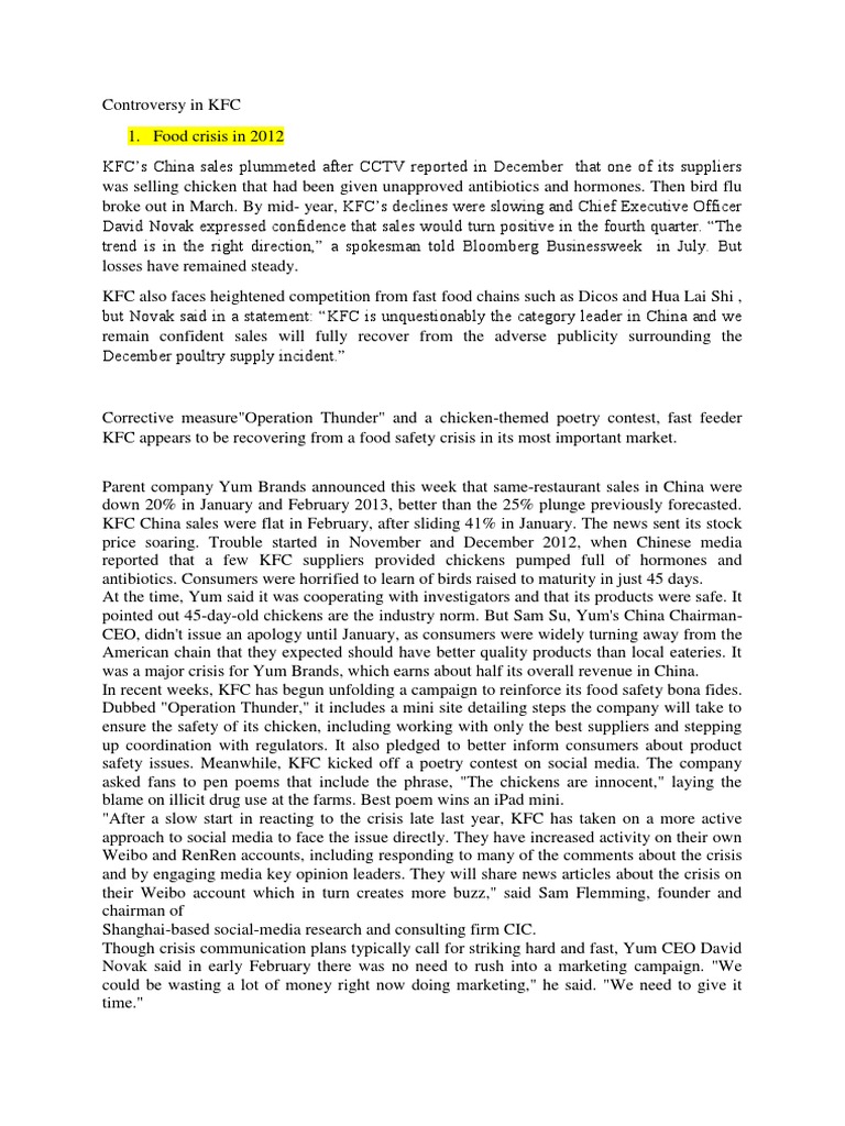Controversy in KFC Script | PDF | Mc Donald's | Restaurant And Catering