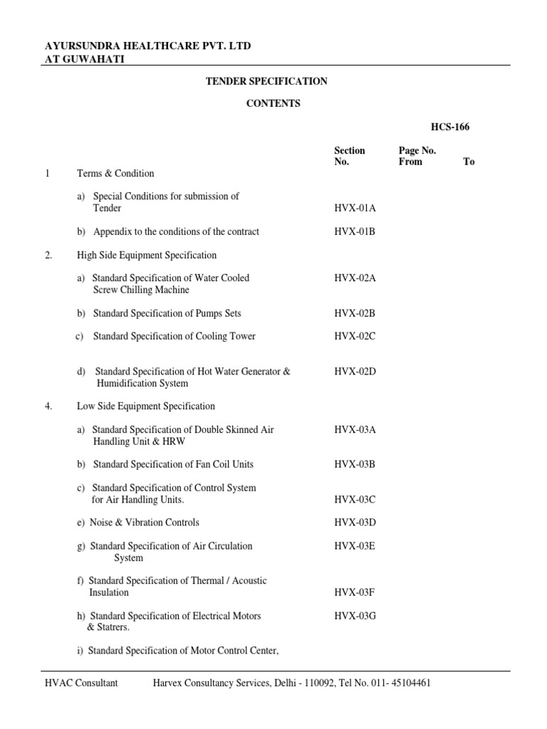 Tender Specifications HVAC Gas Compressor Mechanical Fan Free 30