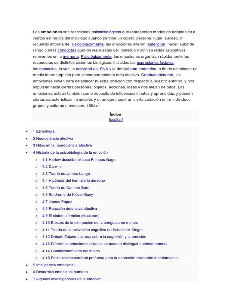 Las bases neurobiológicas de las emociones | PDF | Las emociones ...