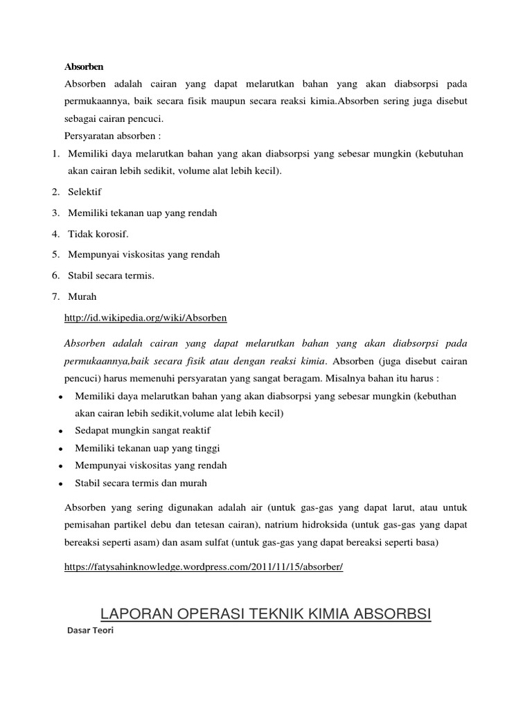 Bahan Absorben Solubilitas Penyerapan Kimia