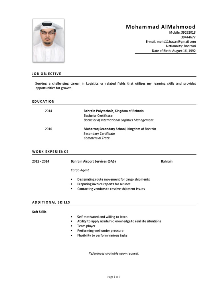Bahraini Logistics Professional Resume | PDF | Business