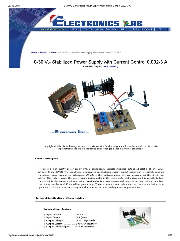 0-30 VDC Stabilized Power Supply With Current Control 0 | PDF | Mains ...