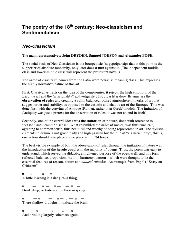 18th Century Poetry: Neo-Classicism | PDF | Poetry | Science