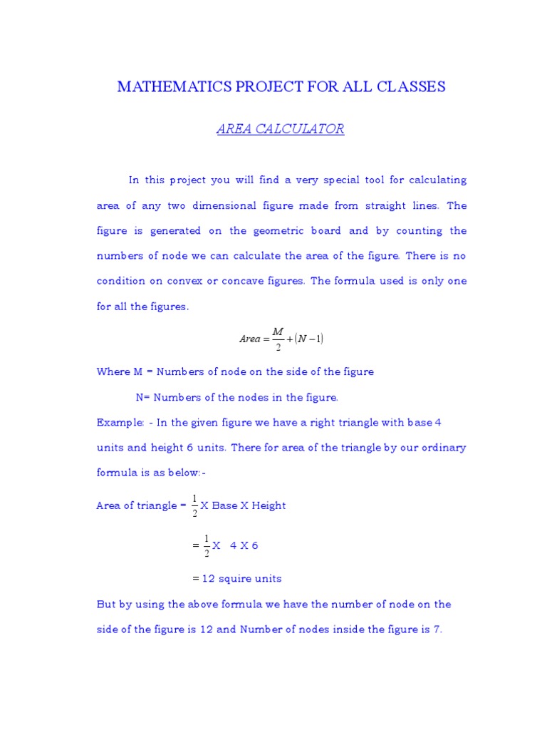 Mathematics Project For All Classes: Area Calculator | PDF