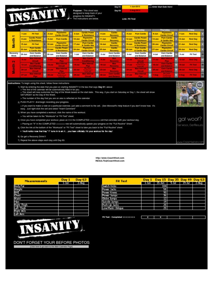 INSANITY Workout Schedule Aerobic Exercise Management