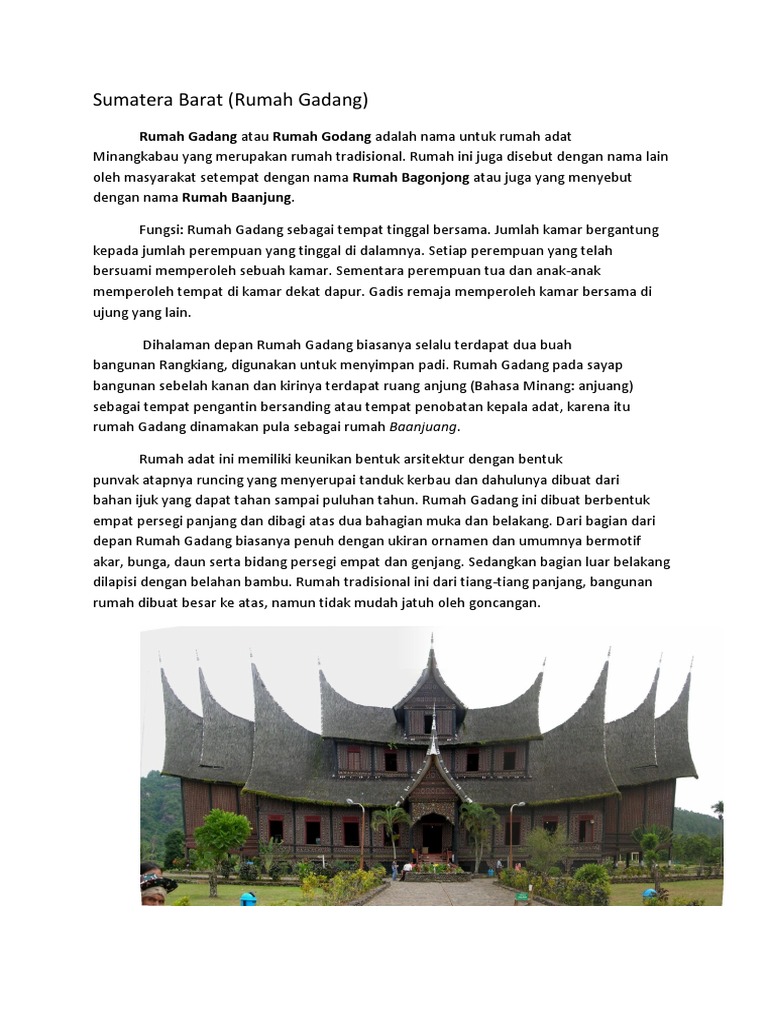 Bagian Bagian Rumah  Gadang Dan  Fungsinya  Berbagai Bagian 