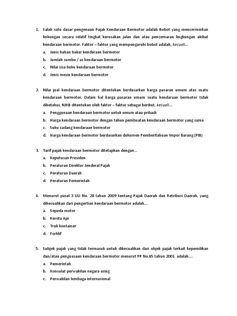 Contoh Soal Pajak Bahan Bakar Kendaraan Bermotor