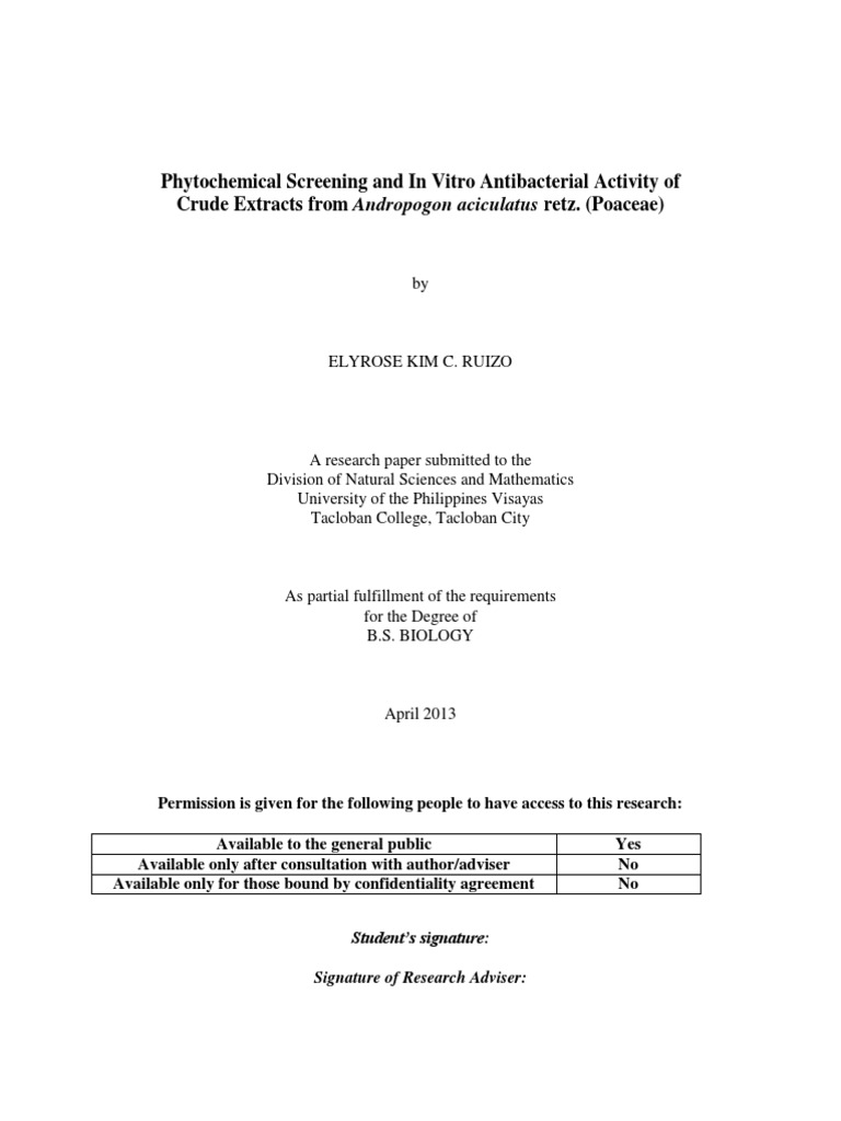 Phytochemical Screening and in Vitro Antibacterial Activity of Crude ...