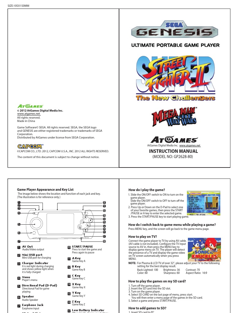 Sega Genesis Ultimate Portable User Manual Chess Leisure
