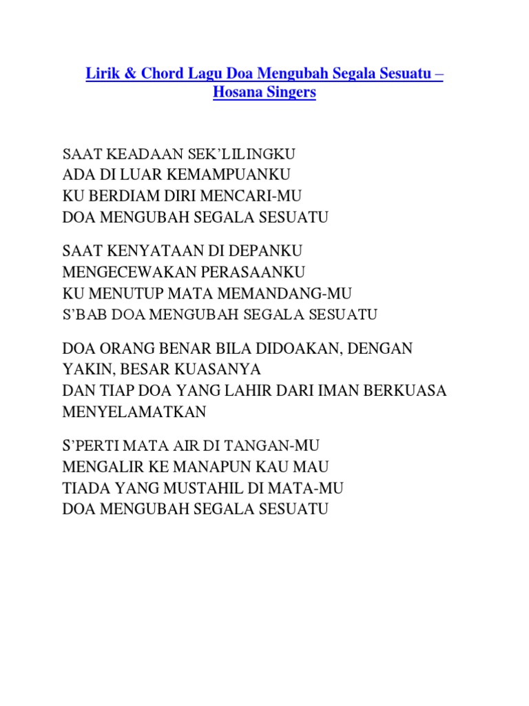 Lirik Doa Mengubah Sesuatu