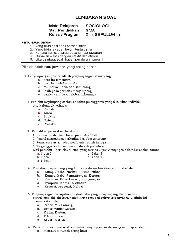 Soal Dan Jawaban Tentang Penyimpangan Sosial Ilmusosial Id
