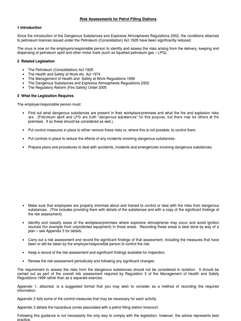 Risk Assessments For Petrol Filling Station - Guidance PDF | PDF | Risk ...