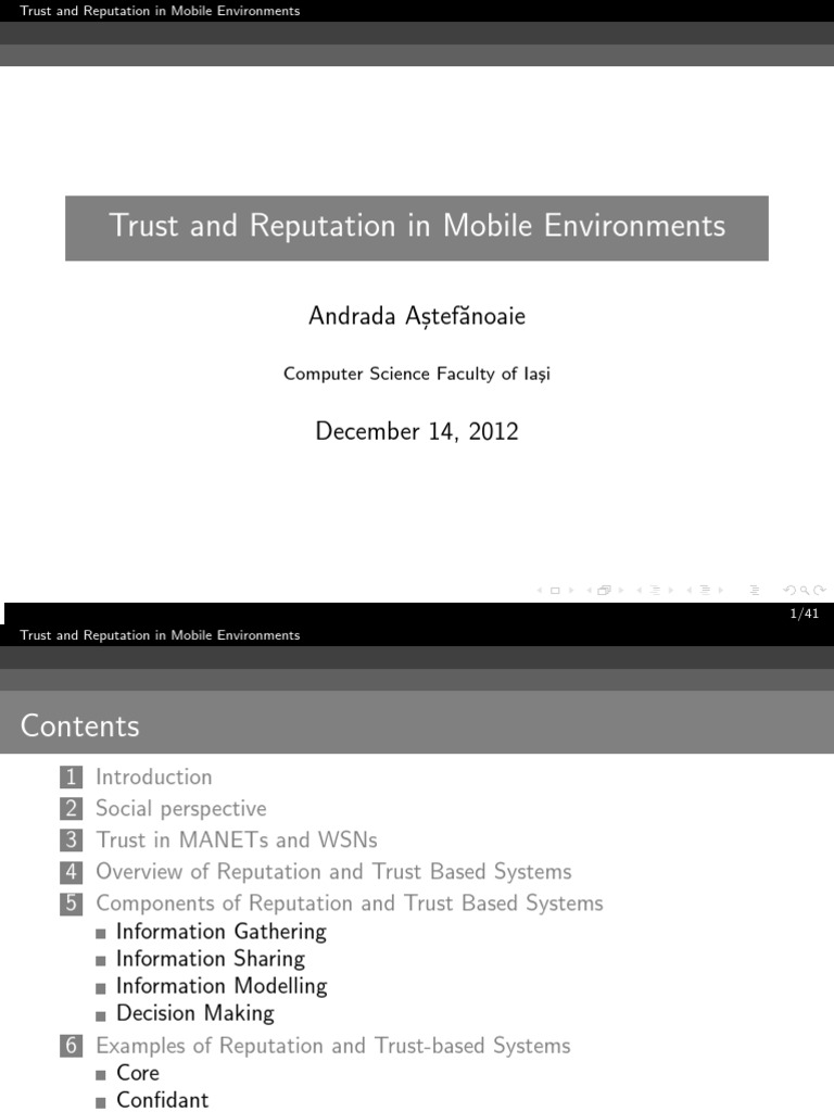Trust and Reputation in Mobile Environments | PDF