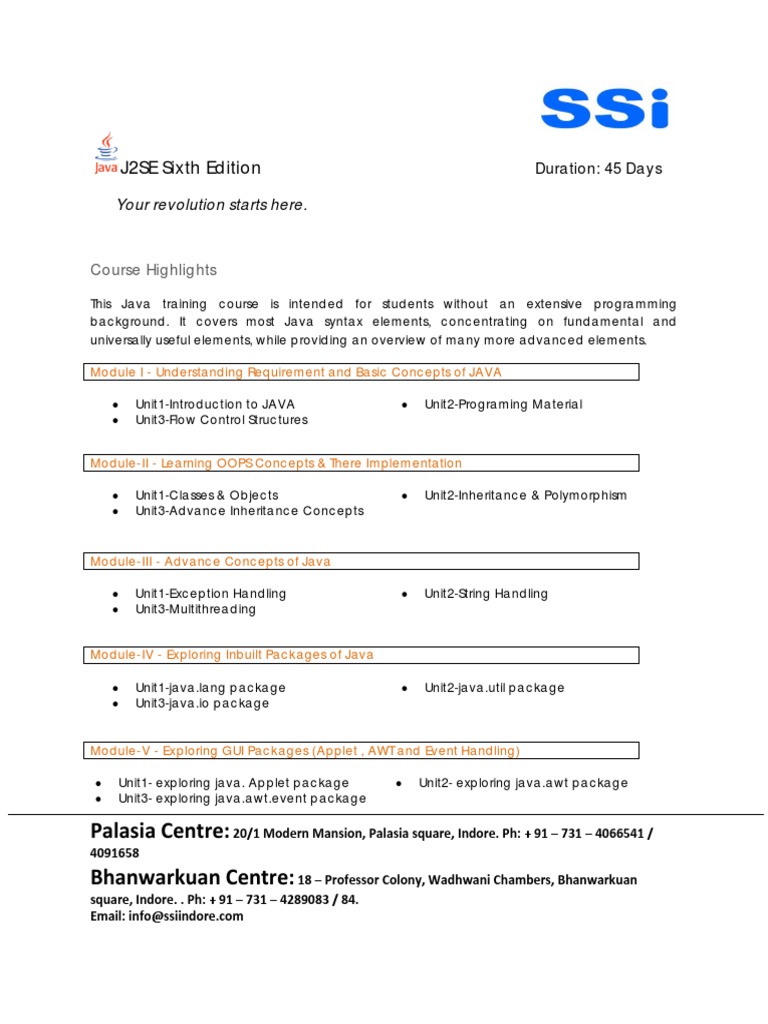 Module of JAVA Training in Indore at SSi Education | PDF | Java Server ...