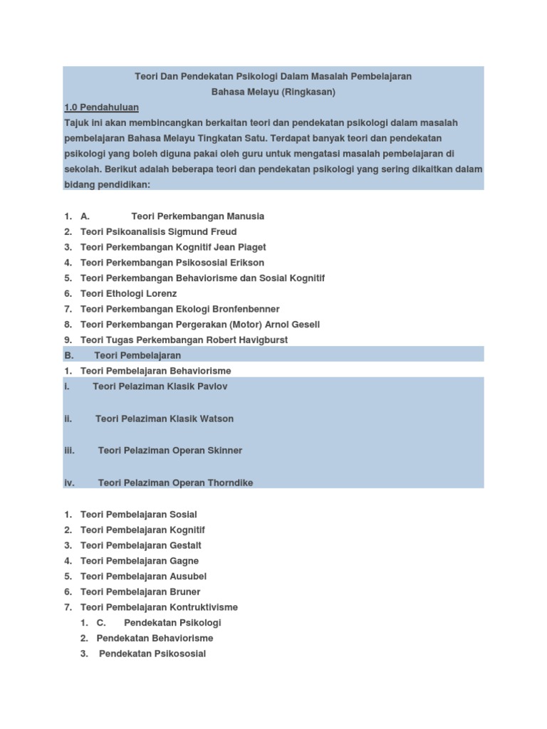 Teori Dan Pendekatan Psikologi Dalam Masalah Pembelajaran Pdf