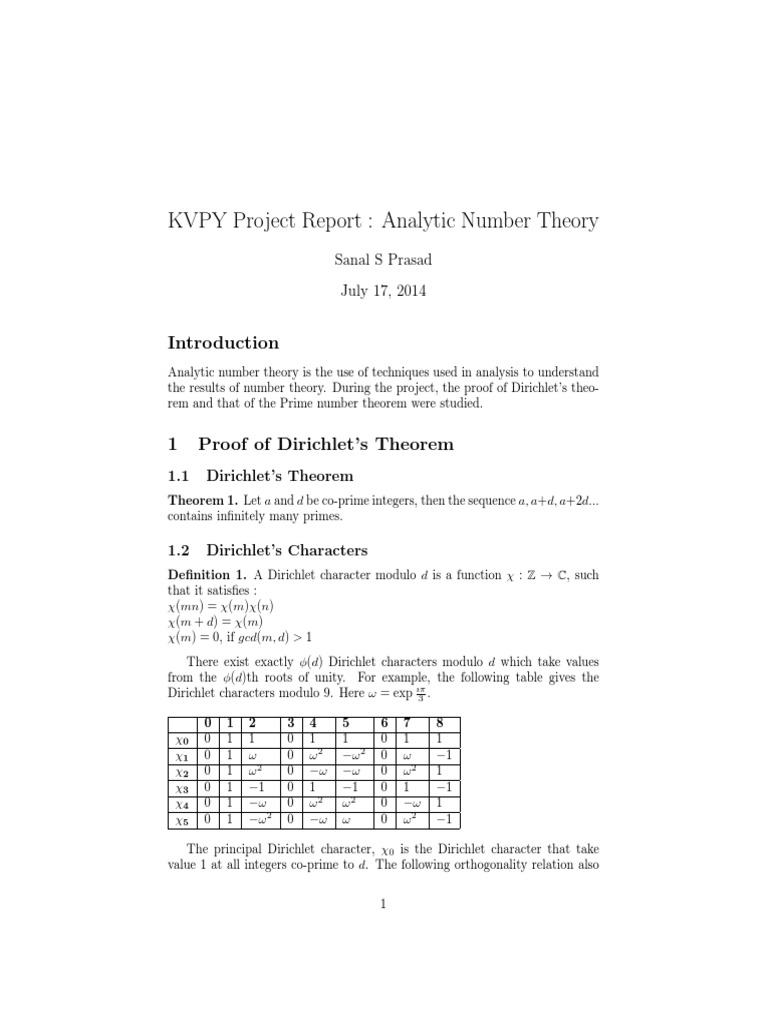 KVPY Report Analytic Number Theory PDF Series (Mathematics