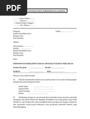 Surat Permohonan Kahwin Bekerja dan kecemasan seperti kematian dan yang terbaru akad nikah.