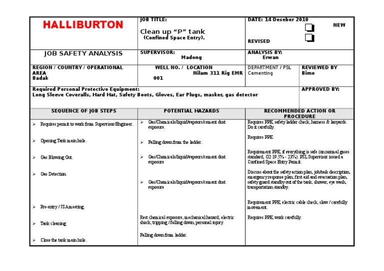 JSA Clean Up Tank PDF Personal Protective Equipment Prevention