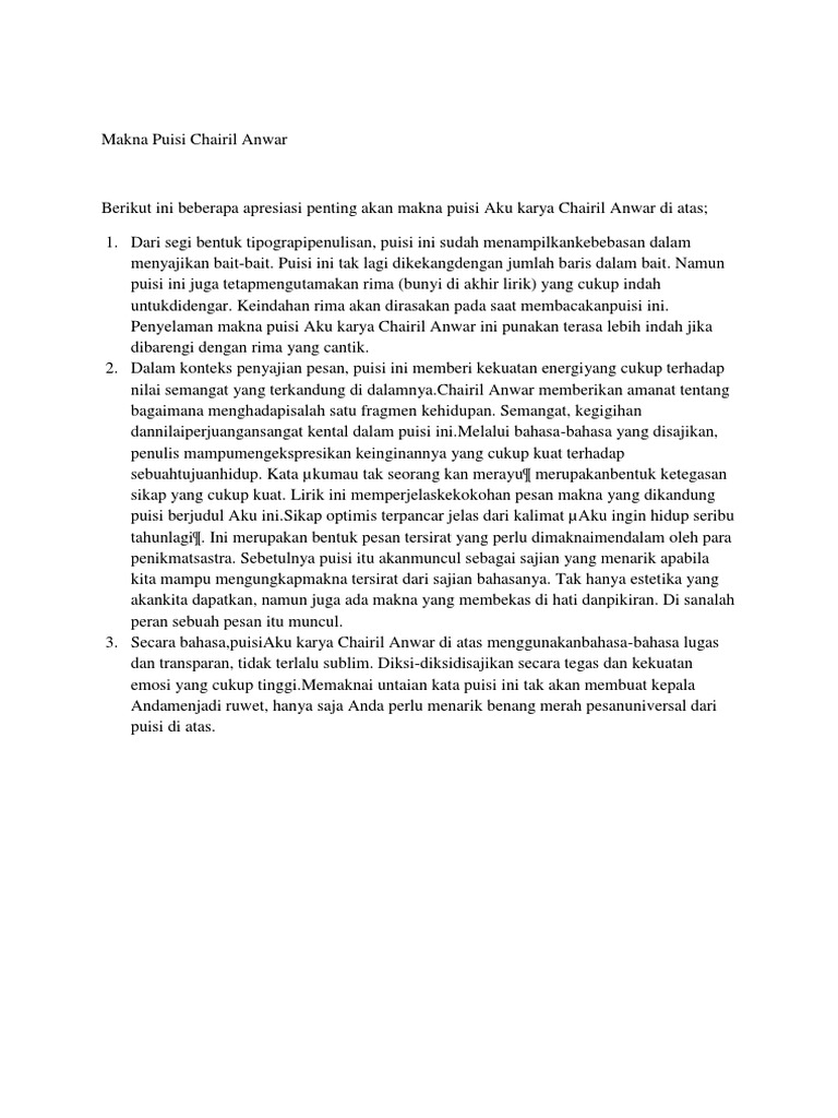 Download Gratis Gambar Kumpulan Soal Pelajaran 3 Makna Puisi Aku Karya Chairil Anwar Terkeren by Cikimm.com