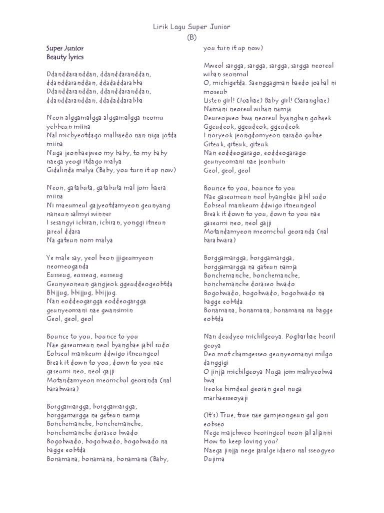 Super Junior Lirik Lagu B