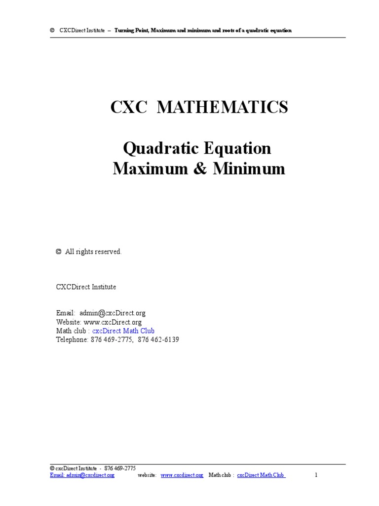 Quadratic Functions Maximum and Minimum | PDF