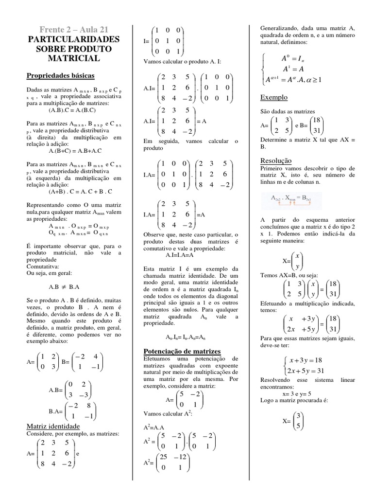 Lista De Exercícios Sobre Matrizes E Determinantes
