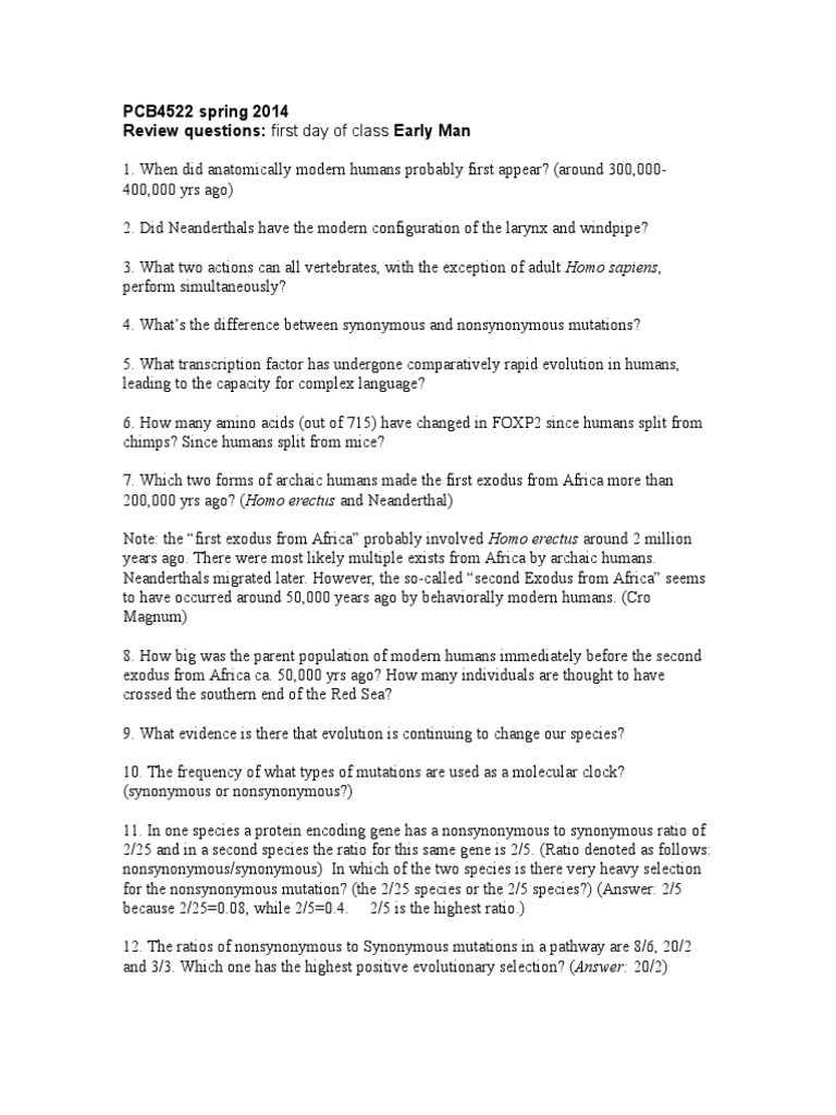 Early Human Evolution Review Questions | PDF