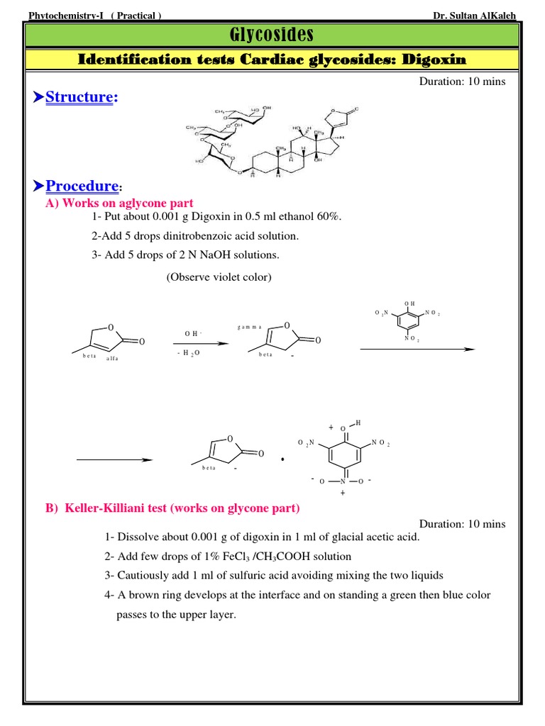 Glycosides Identification Tests Cardiac Glycosides Digoxin PDF